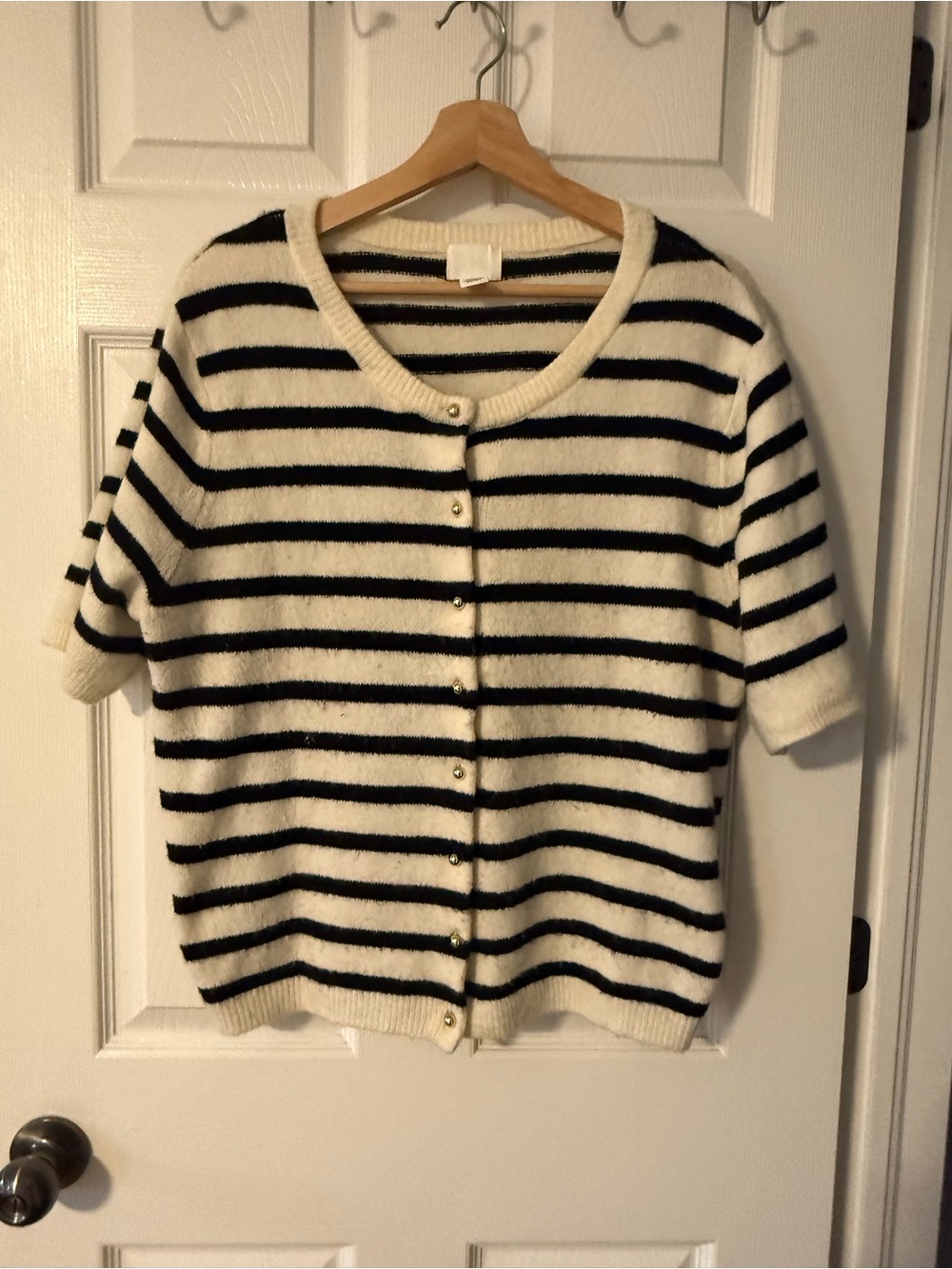 3/$20 H&M Black & Cream Striped Short Sleeve Knit Cardigan